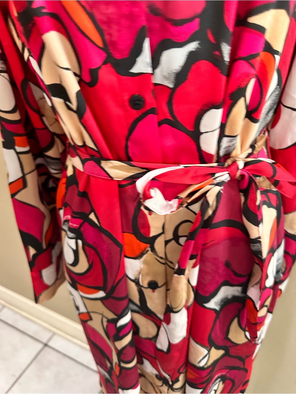 Chicos Shirt Dress Bold Pink Floral Shirt Dress with Tie Waist Small - Picture 8 of 16